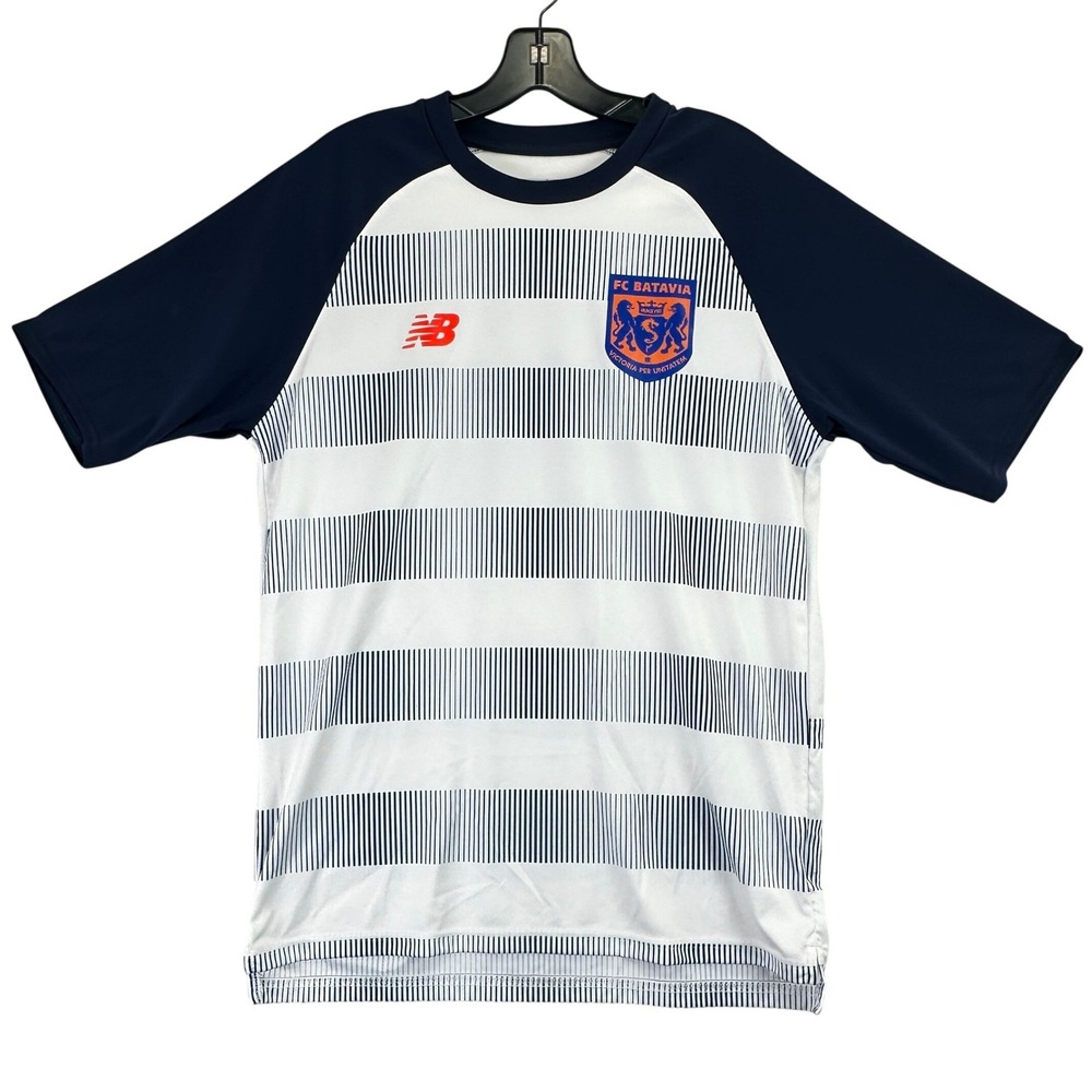 New Balance FC Batavia Soccer Jersey Mens Medium White Navy Striped Blokecore 28